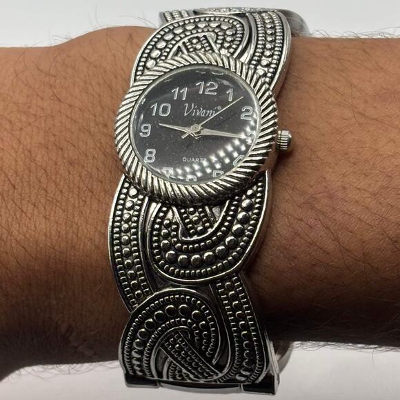 Silver & Black Vivani Cuff Watch - Picture 2 of 5